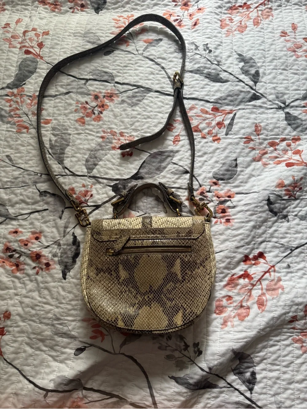 Tory Burch Woven Straw Crossbody with Snakeskin Trim - Beige/Brown